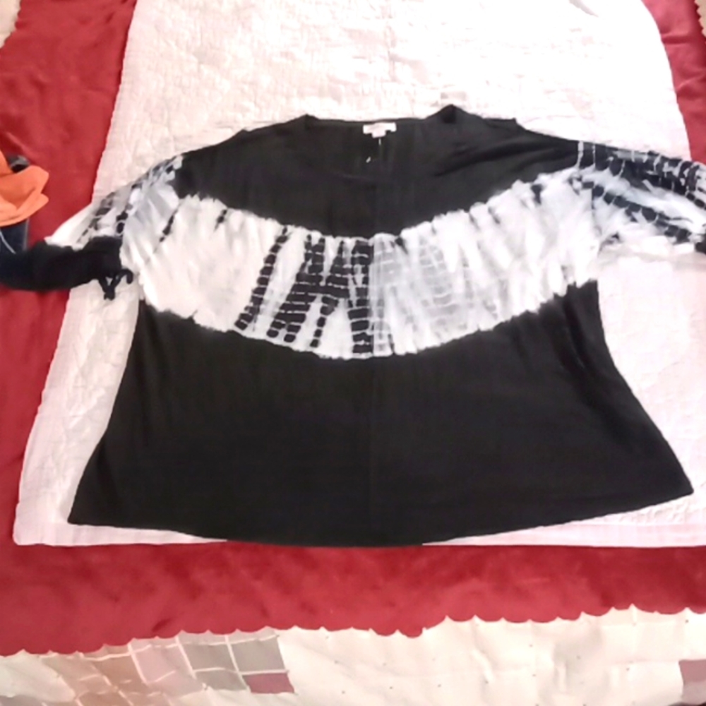 Pinkish 2X Black And White Open Shoulder Short Sleeve Blouse